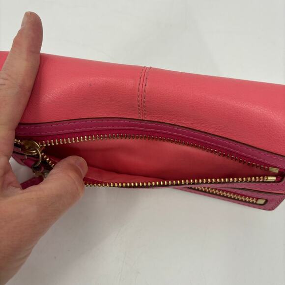 Coach Leather Bonnie Slim Envelope Wallet Double Zipper Coral and Pink 8 Inch - Picture 4 of 13